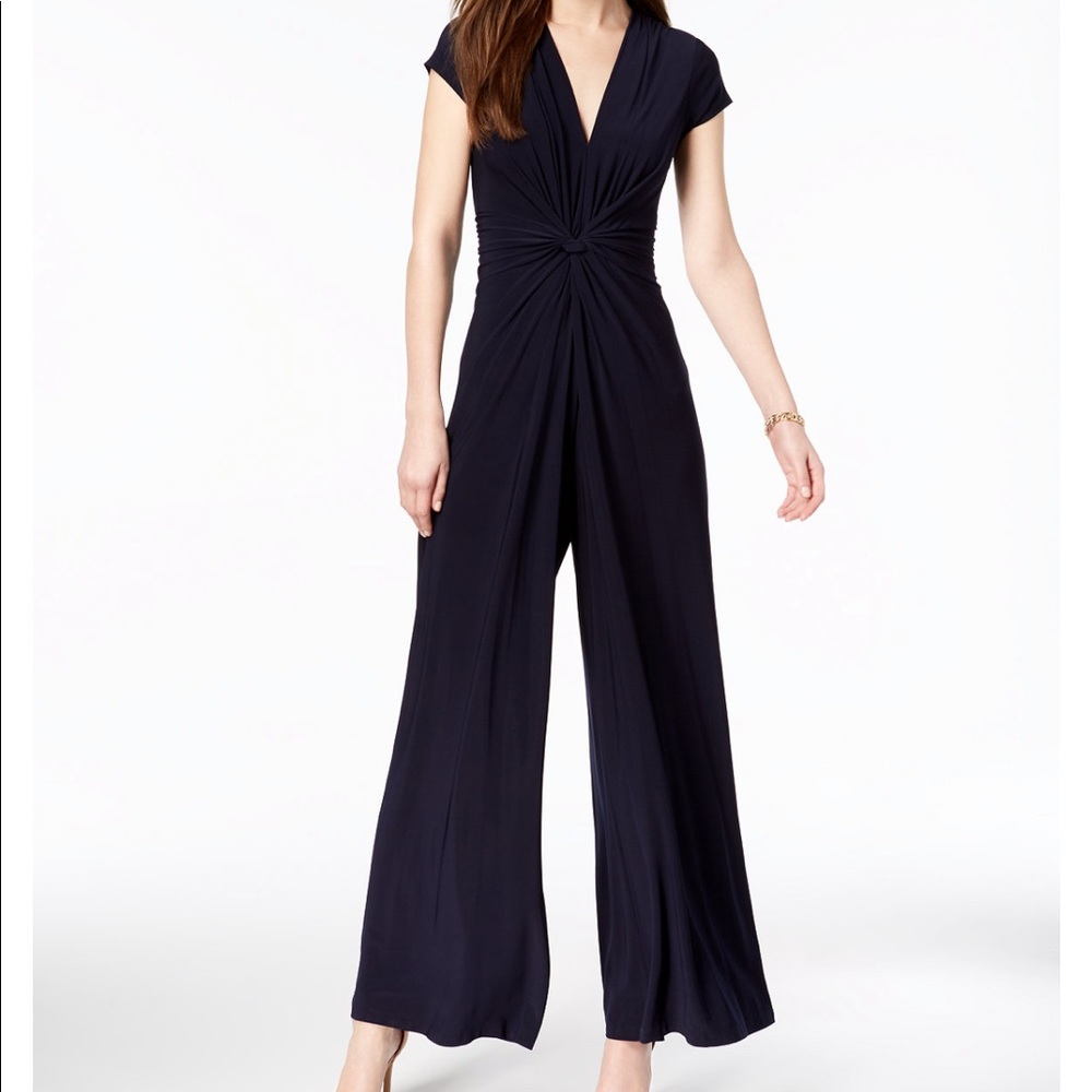 Blue Vince Camuto Twist-front Plunge Jumpsuit